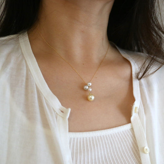 18K Gold Mixed-Color Akoya Pearl Pendant Necklace with White Diamond
