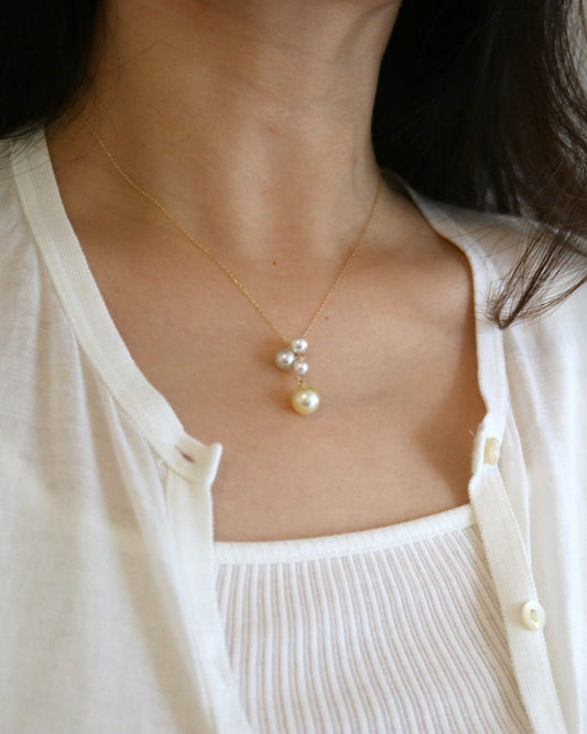 18K Gold Mixed - Color Akoya Pearl Pendant Necklace with White Diamond - KOKOPEARLJEWELRY - 1