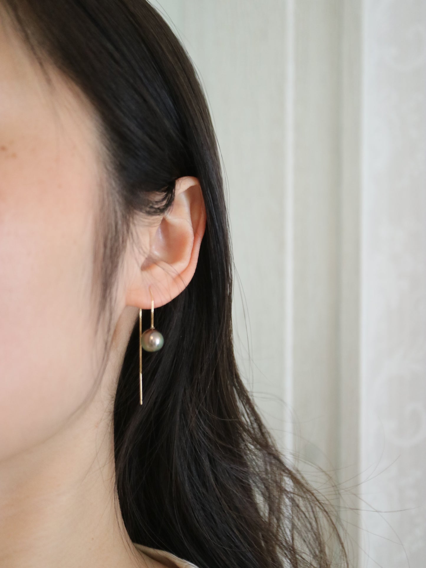 8 - 9mm Tahitian Pearl String Earrings 18K Yellow Gold - KOKOPEARLJEWELRY - 2