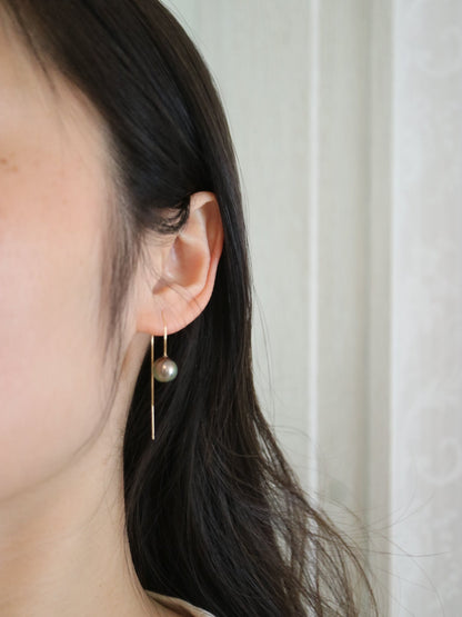 8-9mm Tahitian Pearl String Earrings 18K Yellow Gold