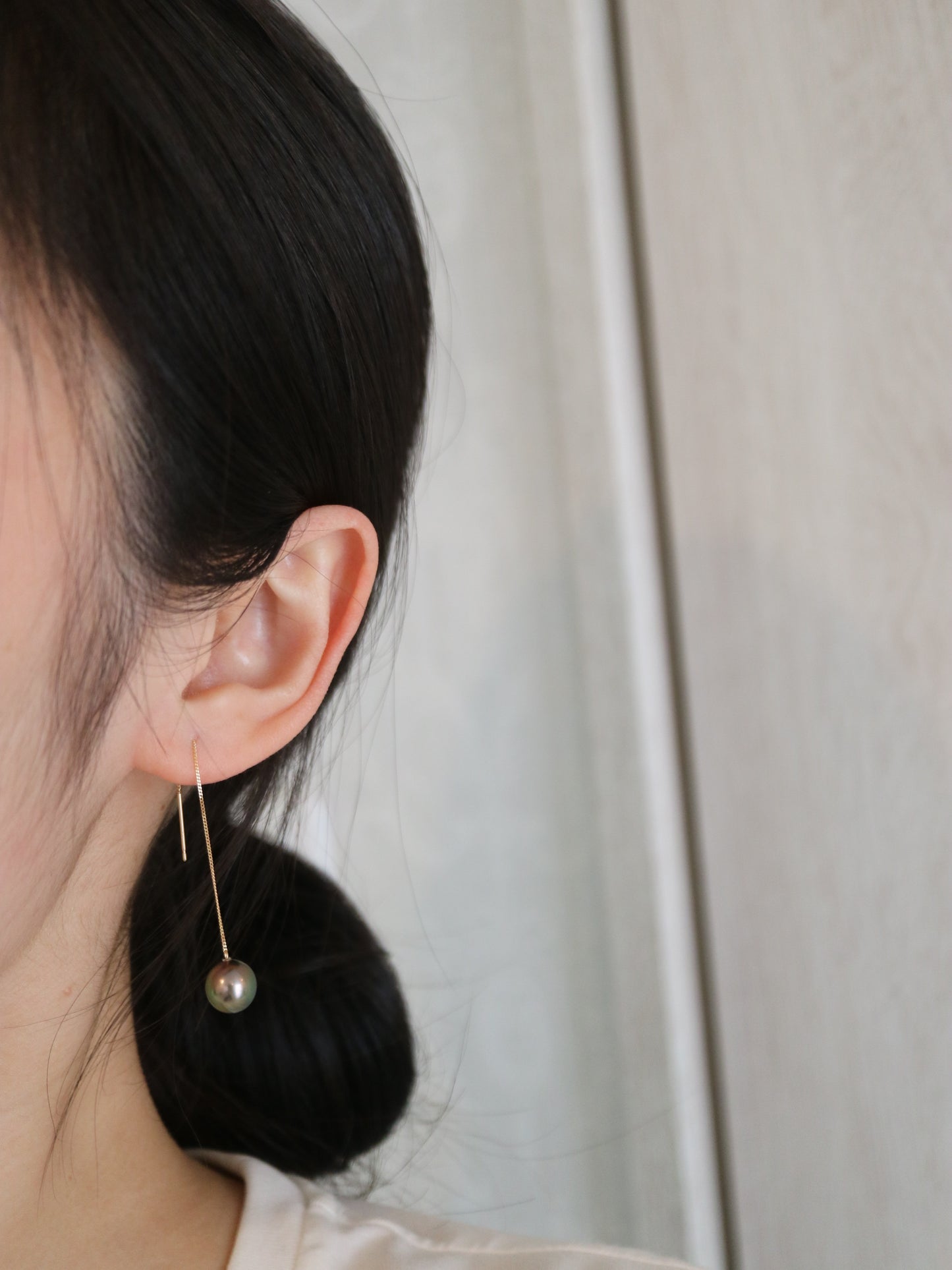 8 - 9mm Tahitian Pearl String Earrings 18K Yellow Gold - KOKOPEARLJEWELRY - 4