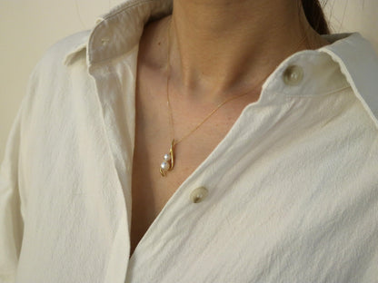 5.5+7mm AkoyaPearl Pea Pod Pendant Necklace 18K Yellow Gold - KOKOPEARLJEWELRY - 2