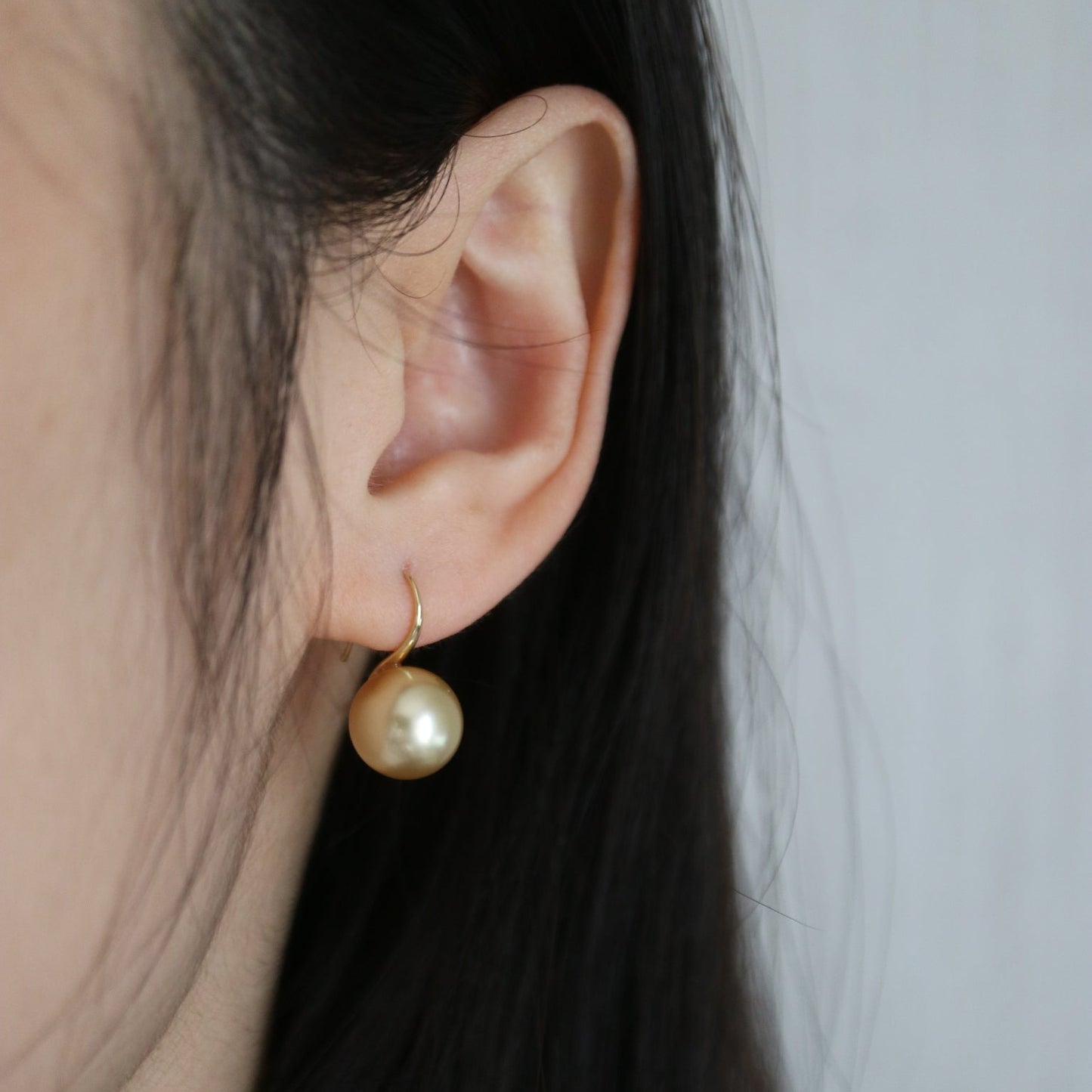 10mm Golden South Sea Pearl Drop Hook Earrings 18K Yellow Gold - KOKOPEARLJEWELRY - 1