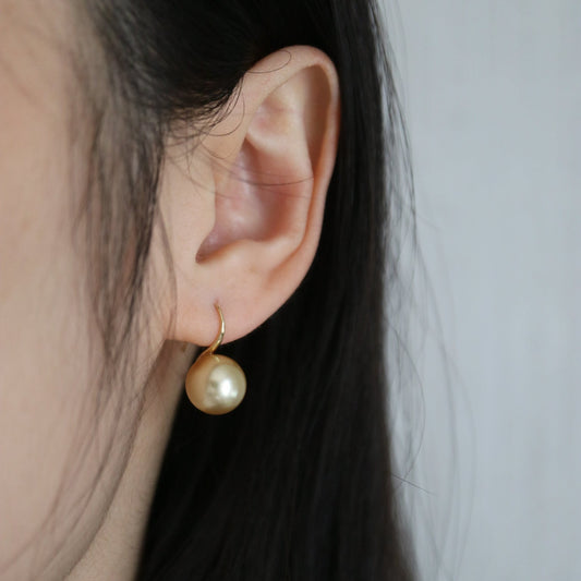 10mm Golden South Sea Pearl Drop Hook Earrings 18K Yellow Gold - KOKOPEARLJEWELRY - 1