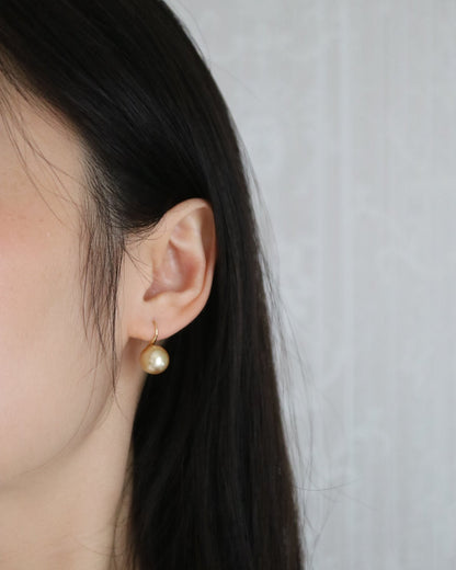 10mm Golden South Sea Pearl Drop Hook Earrings 18K Yellow Gold - KOKOPEARLJEWELRY - 3