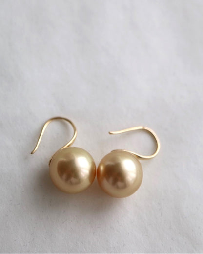 10mm Golden South Sea Pearl Drop Hook Earrings 18K Yellow Gold - KOKOPEARLJEWELRY - 4