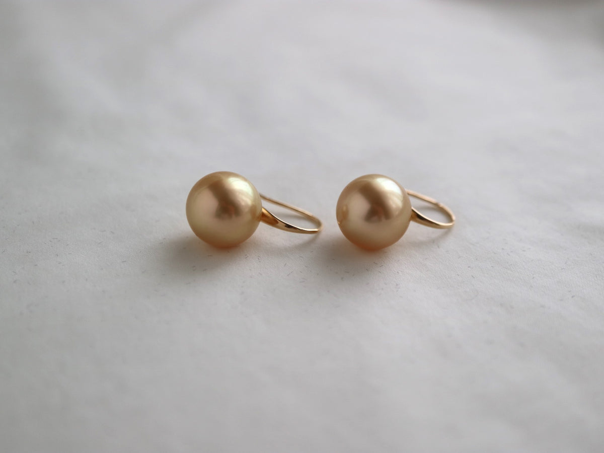 10mm Golden South Sea Pearl Drop Hook Earrings 18K Yellow Gold - KOKOPEARLJEWELRY - 5