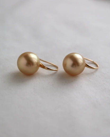 10mm Golden South Sea Pearl Drop Hook Earrings 18K Yellow Gold - KOKOPEARLJEWELRY - 5