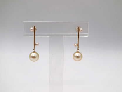 2.5+7.5mm Double Color Akoya Pearl Bar Drop Earrings 18K Yellow Gold - KOKOPEARLJEWELRY - 4