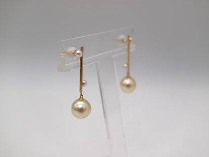 2.5+7.5mm Double Color Akoya Pearl Bar Drop Earrings 18K Yellow Gold - KOKOPEARLJEWELRY - 5