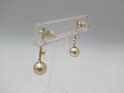 2.5+7.5mm Double Color Akoya Pearl Bar Drop Earrings 18K Yellow Gold - KOKOPEARLJEWELRY - 7