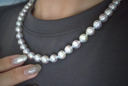 8.5mm Natural Silver Blue Baroque Akoya Pearl ＆ 925 Silver Paperclip Link Chain Necklace - KOKOPEARLJEWELRY - 3