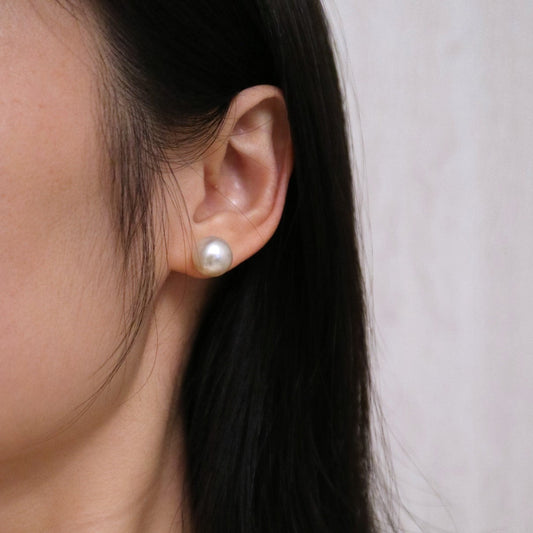 Clip Earrings Available丨 Button Shaped 11mm Natural Champagne Tone South Sea Pearl Stud Earrings