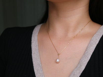 8mm Akoya Pearl Adjustable Y Shaped Pendant Necklace 18K Yellow Gold - KOKOPEARLJEWELRY - 3