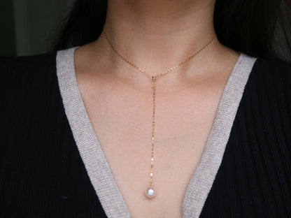 8mm Akoya Pearl Adjustable Y Shaped Pendant Necklace 18K Yellow Gold - KOKOPEARLJEWELRY - 4