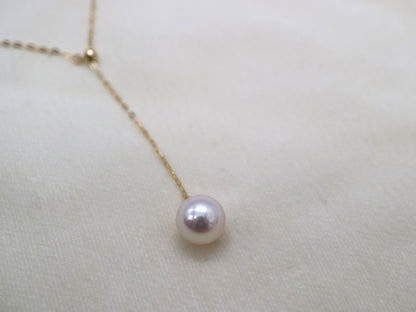 8mm Akoya Pearl Adjustable Y Shaped Pendant Necklace 18K Yellow Gold - KOKOPEARLJEWELRY - 5