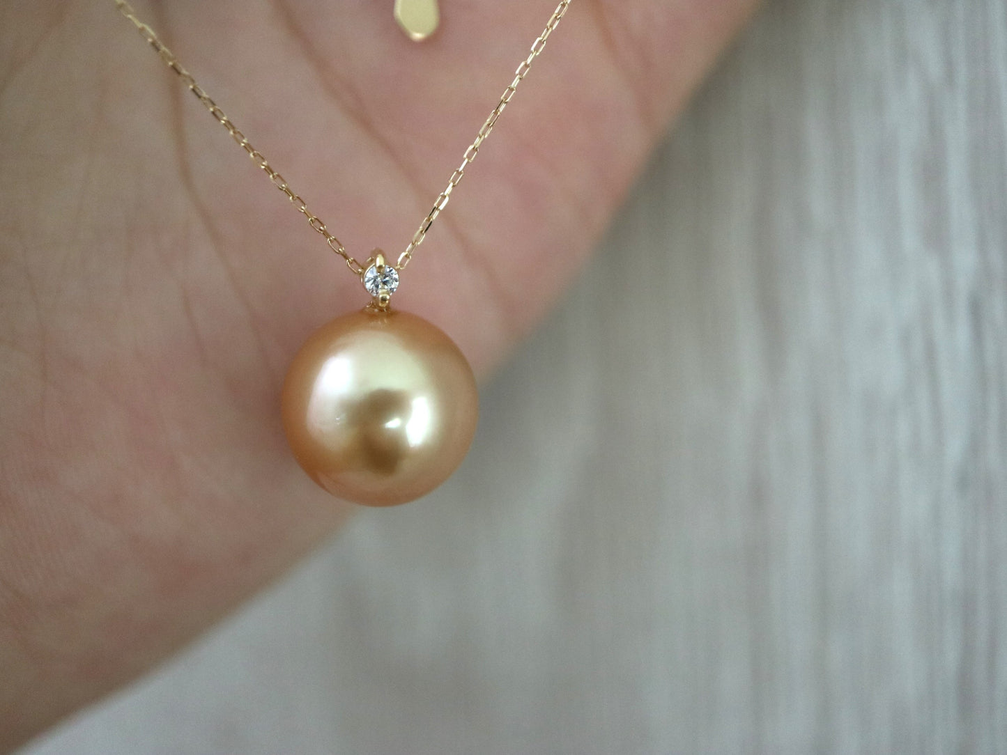 11mm ゴールデン サウス シー パール ダイヤモンド ペンダント ネックレス 18K イエロー ゴールド