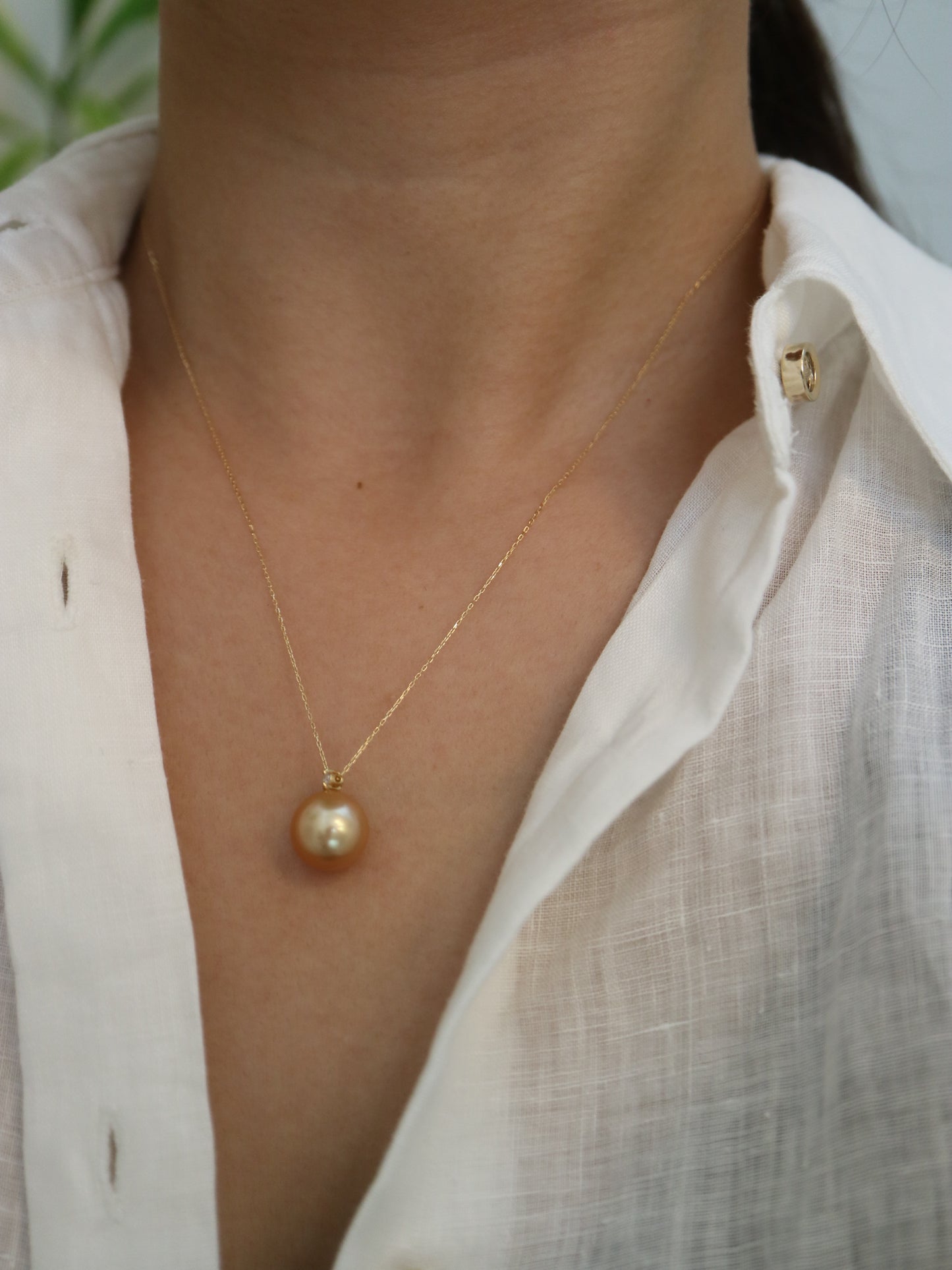 11mm ゴールデン サウス シー パール ダイヤモンド ペンダント ネックレス 18K イエロー ゴールド