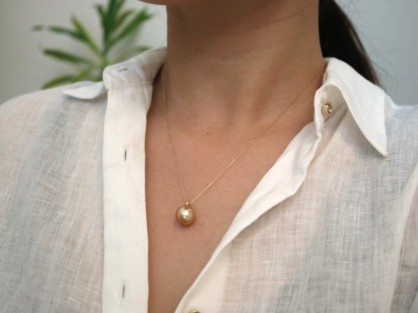 11mm ゴールデン サウス シー パール ダイヤモンド ペンダント ネックレス 18K イエロー ゴールド