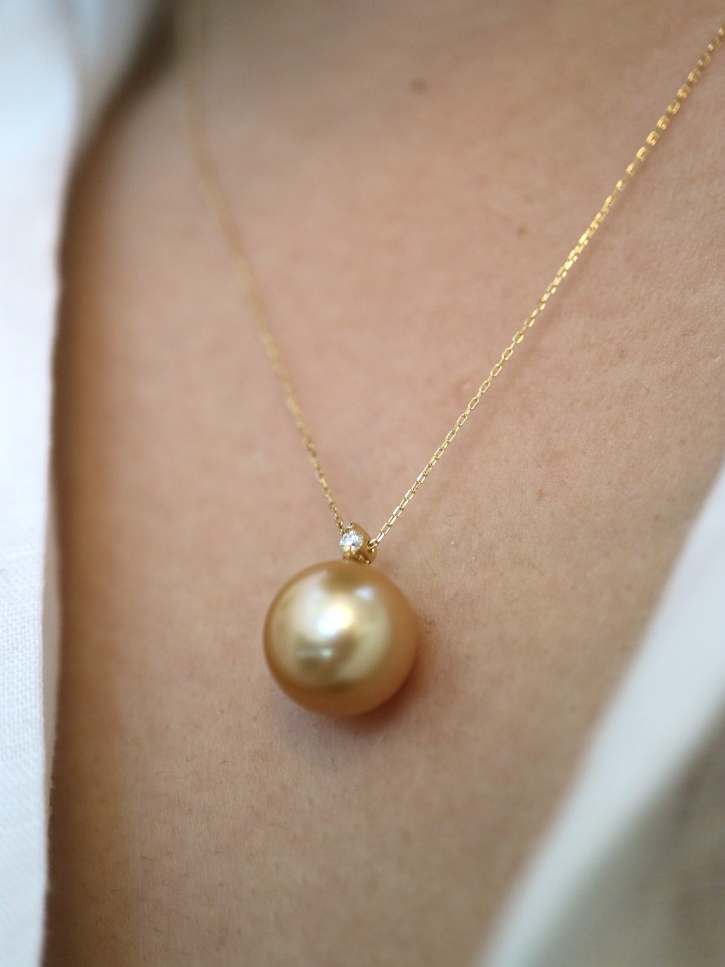 11mm ゴールデン サウス シー パール ダイヤモンド ペンダント ネックレス 18K イエロー ゴールド