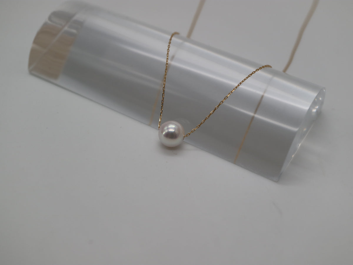 10K Gold Japanese Akoya Floating Pearl Pendant Necklace, 8.5–9.0mm