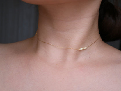 Rare Sized 2.5mm Champagne Golden Akoya Pearl Bar Pendant Necklace 10K Yellow Gold - KOKOPEARLJEWELRY - 2