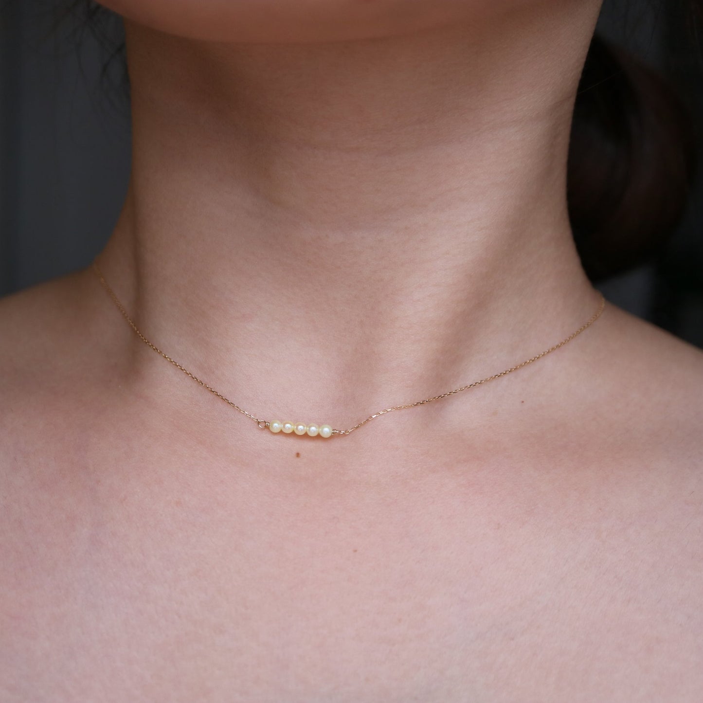 Rare Sized 2.5mm Champagne Golden Akoya Pearl Bar Pendant Necklace 10K Yellow Gold