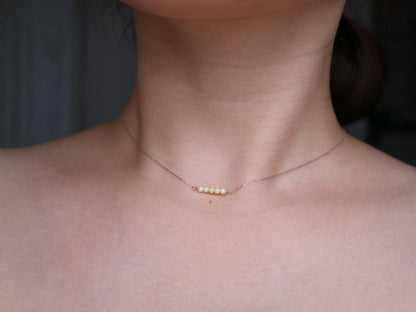 Rare Sized 2.5mm Champagne Golden Akoya Pearl Bar Pendant Necklace 10K Yellow Gold - KOKOPEARLJEWELRY - 3
