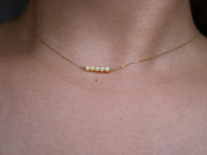 Rare Sized 2.5mm Champagne Golden Akoya Pearl Bar Pendant Necklace 10K Yellow Gold - KOKOPEARLJEWELRY - 4