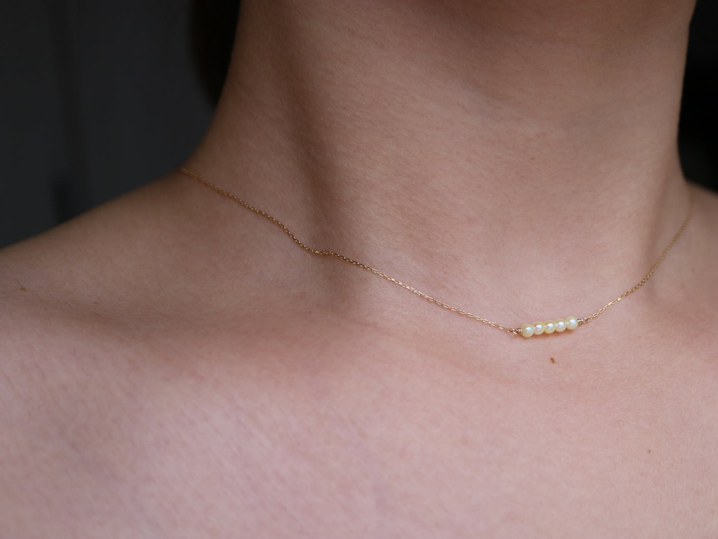 Rare Sized 2.5mm Champagne Golden Akoya Pearl Bar Pendant Necklace 10K Yellow Gold