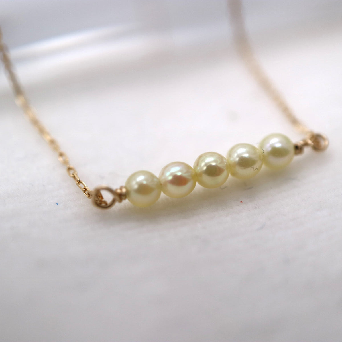 Rare Sized 2.5mm Champagne Golden Akoya Pearl Bar Pendant Necklace 10K Yellow Gold