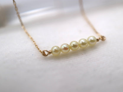 Rare Sized 2.5mm Champagne Golden Akoya Pearl Bar Pendant Necklace 10K Yellow Gold - KOKOPEARLJEWELRY - 1