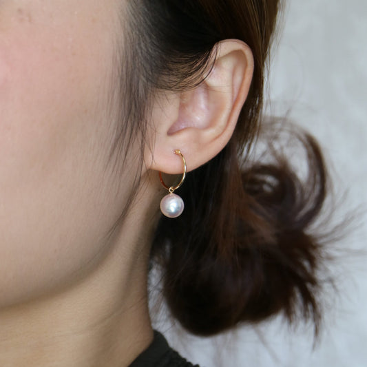 8mm Akoya Pearl Hoop Dangle Earrings 18K Yellow Gold - KOKOPEARLJEWELRY - 3