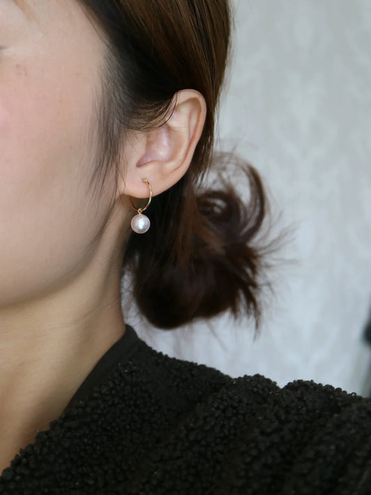 8mm Akoya Pearl Hoop Dangle Earrings 18K Yellow Gold - KOKOPEARLJEWELRY - 3