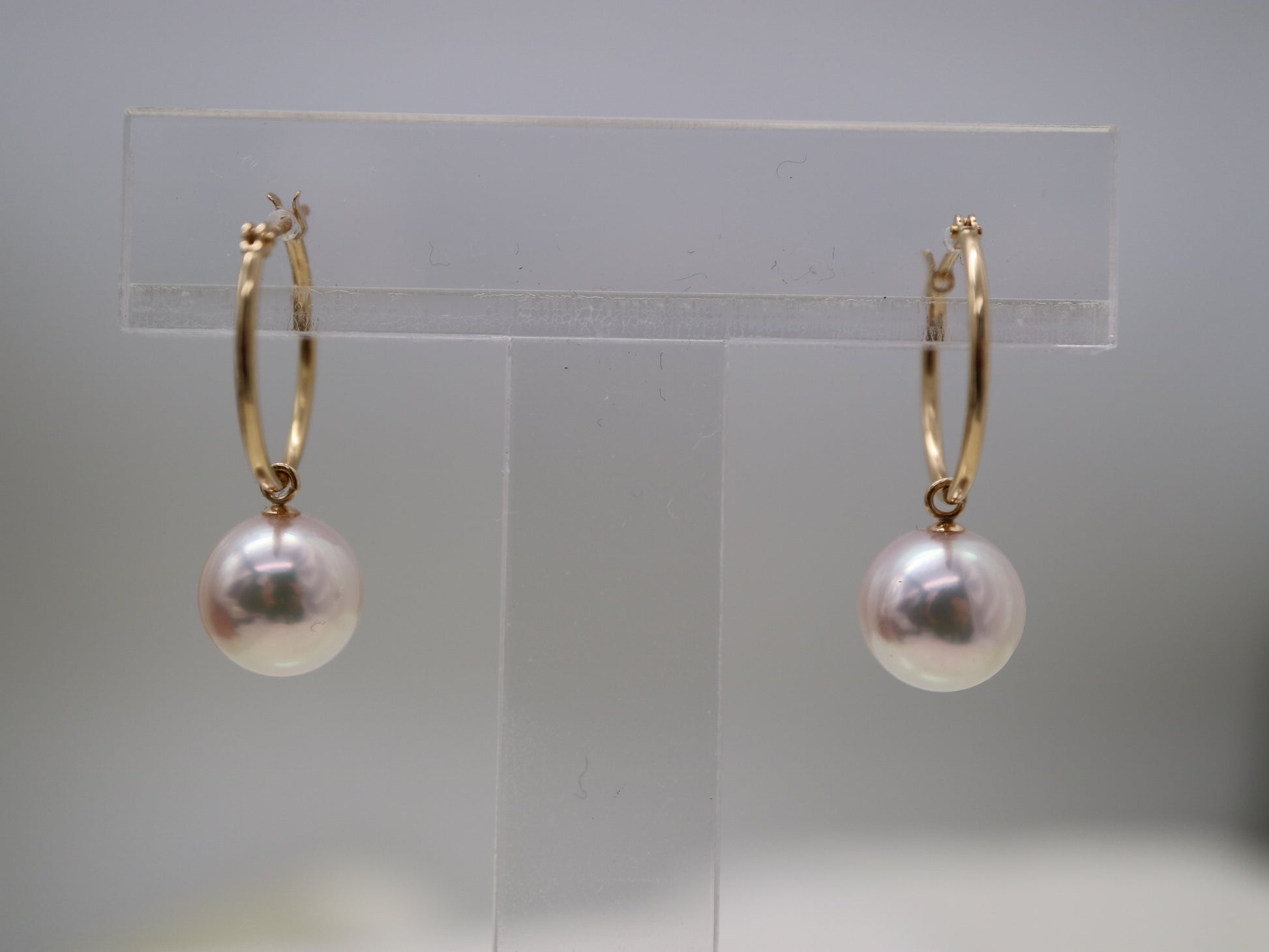 8mm Akoya Pearl Hoop Dangle Earrings 18K Yellow Gold - KOKOPEARLJEWELRY - 4