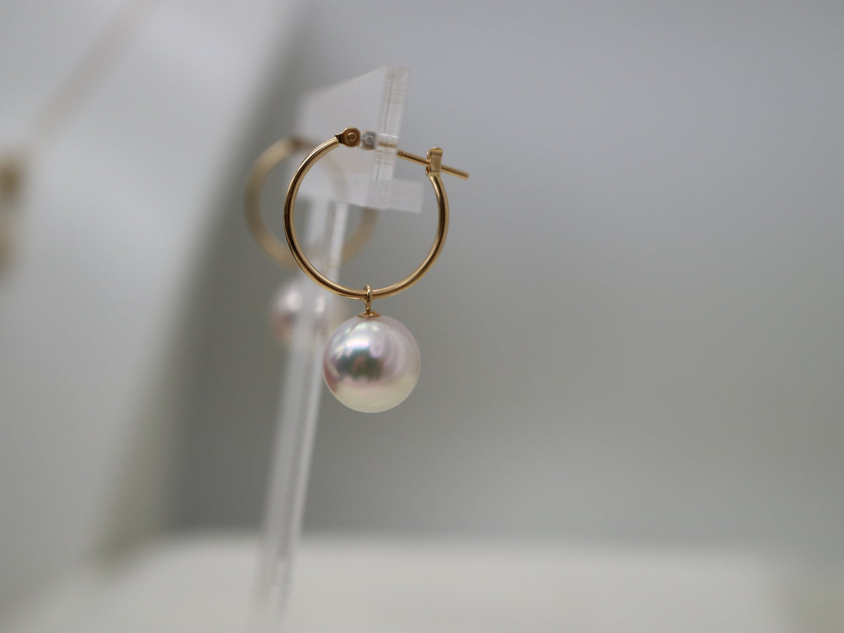 8mm Akoya Pearl Hoop Dangle Earrings 18K Yellow Gold - KOKOPEARLJEWELRY - 6