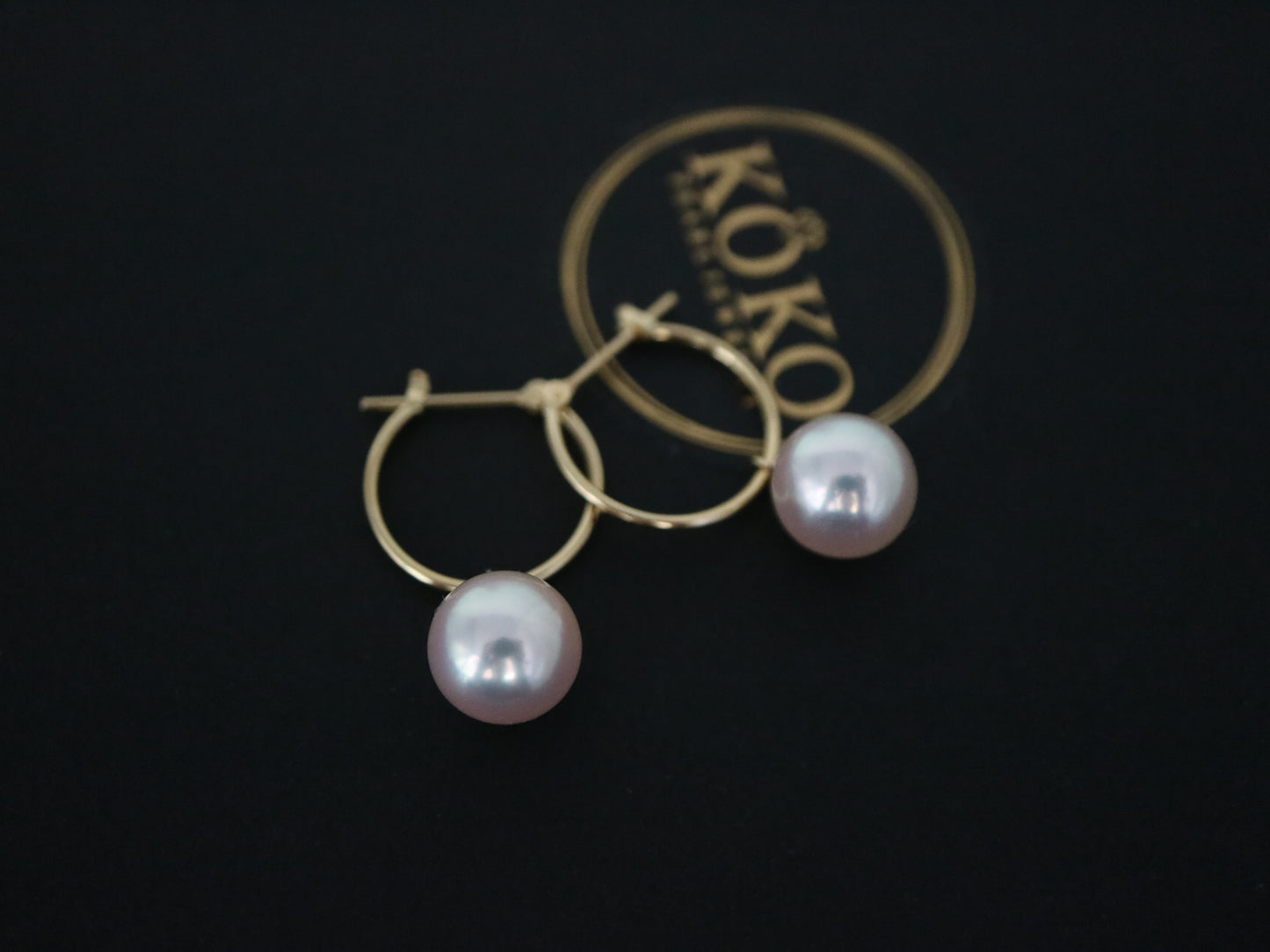 8mm Akoya Pearl Hoop Dangle Earrings 18K Yellow Gold