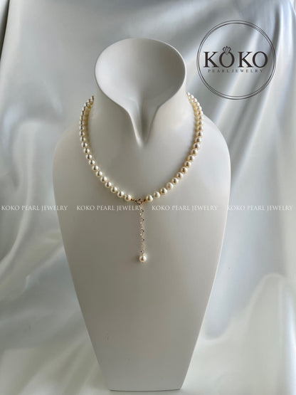 6.5mm Light Champagne Golden Akoya Pearl Strand Necklace 18K Yellow Gold