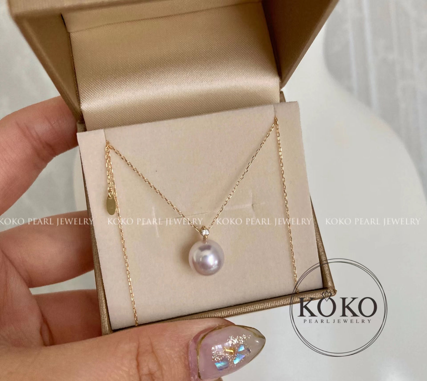 鏡のような光沢 8mm アコヤ真珠 ダイヤモンド ペンダントネックレス 18K イエローゴールド