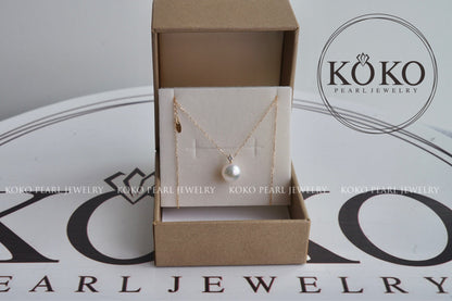 Mirror Like Lustre 8mm Akoya Pearl Diamond Pendant Necklace 18K Yellow Gold - KOKOPEARLJEWELRY - 7