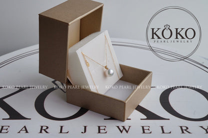Mirror Like Lustre 8mm Akoya Pearl Diamond Pendant Necklace 18K Yellow Gold - KOKOPEARLJEWELRY - 8