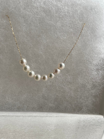 4mm Cream Golden Akoya Pearl Smile Necklace 10K Yellow Gold