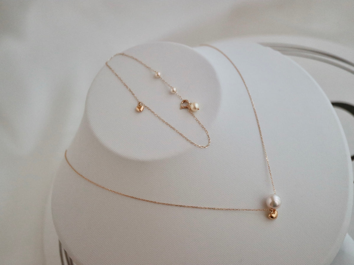 7.5mm Akoya Pearl Little Heart Floating Pendant Necklace 10K Gold