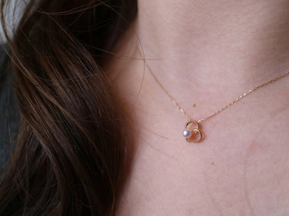 4.5mm Akoya Pearl Heart Shaped Pendant Necklace 18K Yellow Gold - KOKOPEARLJEWELRY - 1