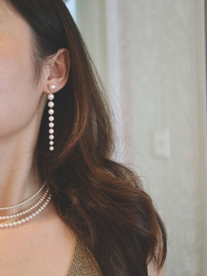 2Ways Wearing 3-8mm Gradient Sized Akoya Pearl Drop Earrings 18K Yellow Gold