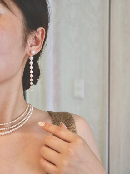 2Ways Wearing 3-8mm Gradient Sized Akoya Pearl Drop Earrings 18K Yellow Gold