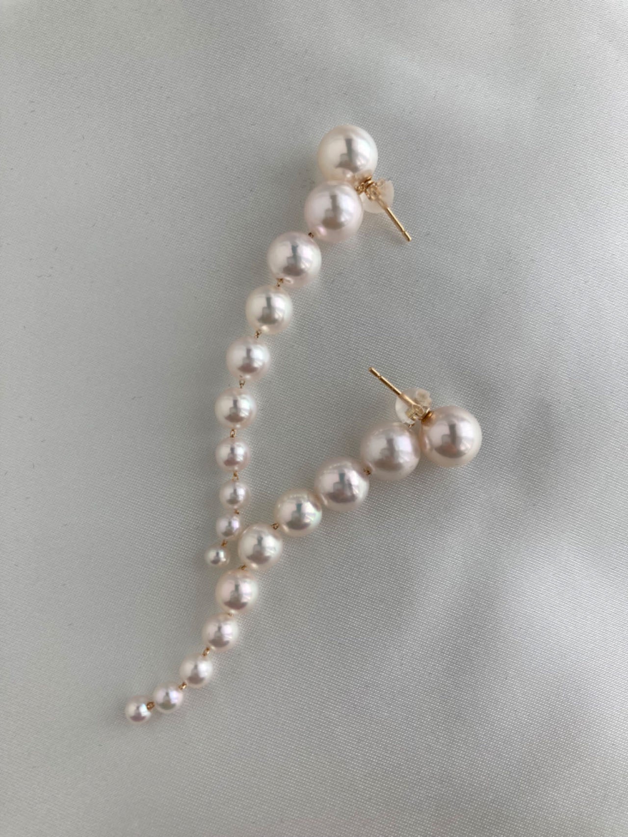 2Ways Wearing 3.0-8.0mm Gradient Sized Akoya Pearl Drop Earrings 18K Yellow Gold