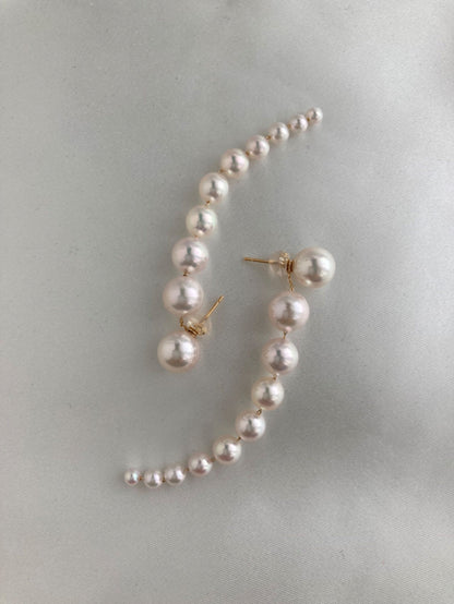 2Ways Wearing 3-8mm Gradient Sized Akoya Pearl Drop Earrings 18K Yellow Gold