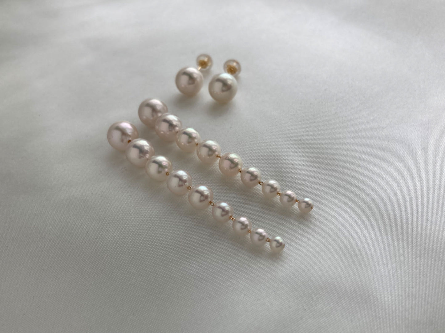 2Way 着用 3-8mm グラデーションサイズ アコヤ真珠ドロップピアス 18K イエローゴールド
