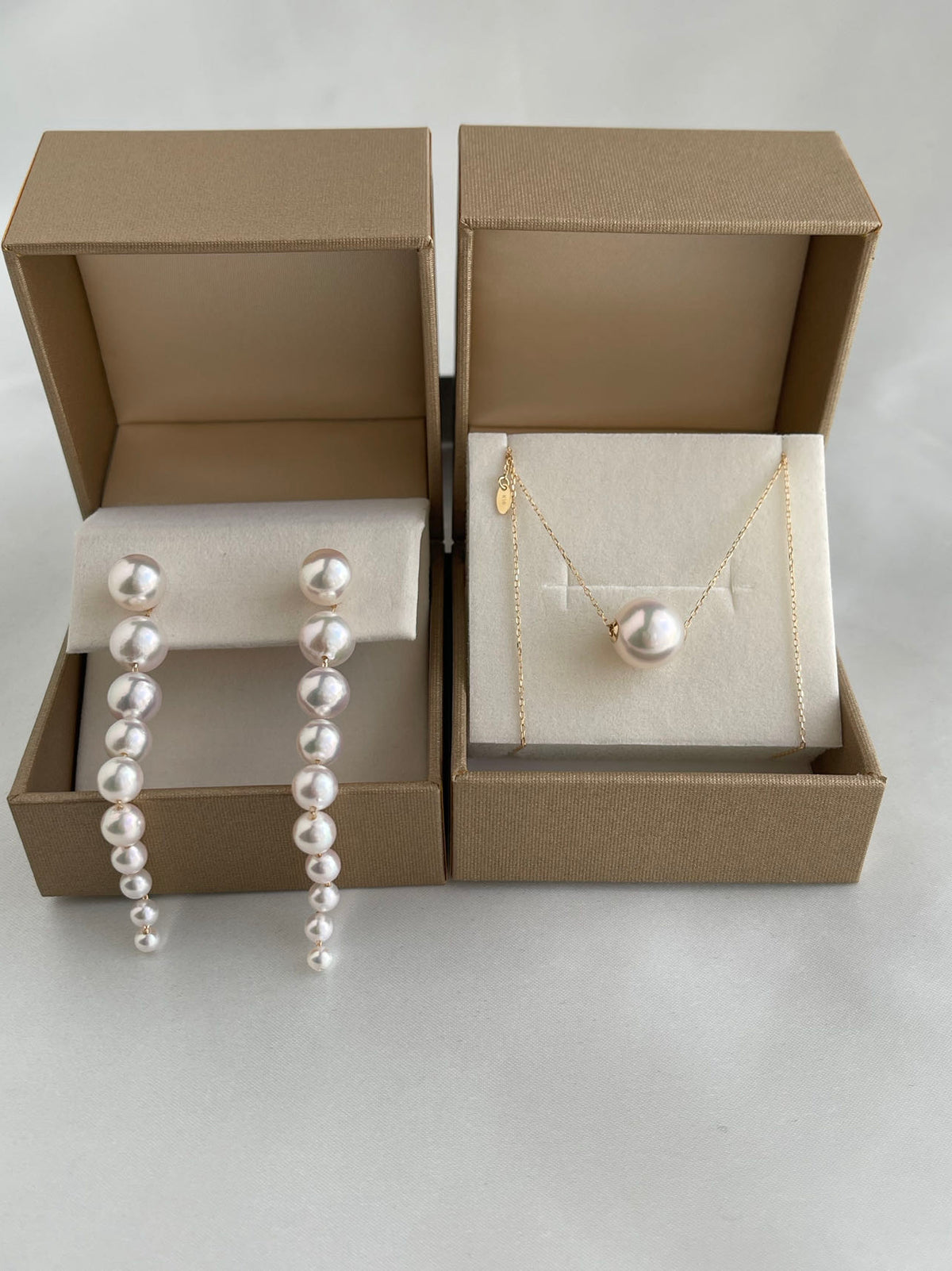 2Ways Wearing 3.0-8.0mm Gradient Sized Akoya Pearl Drop Earrings 18K Yellow Gold